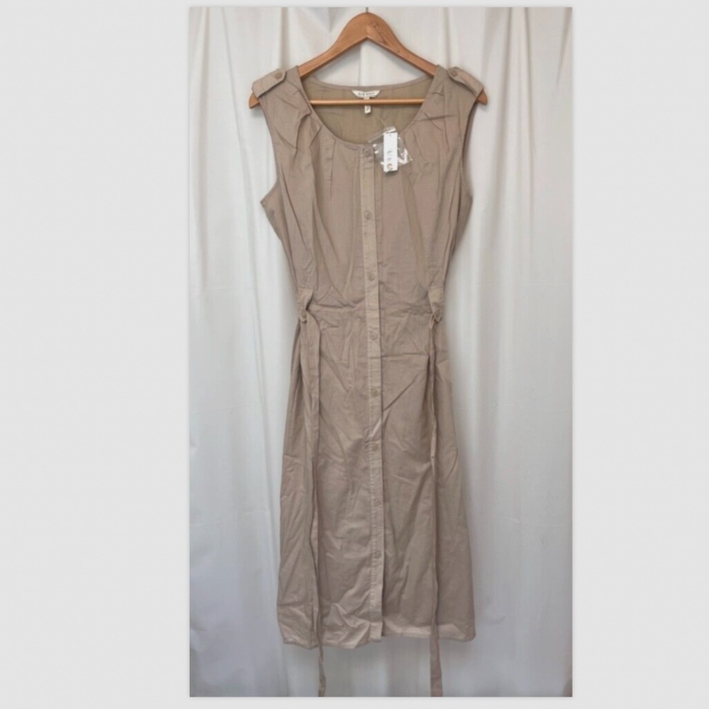 Old navy tan belted sleeveless midi dress button closure nwt